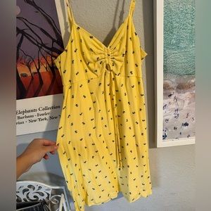 Pacsun Yellow with blue flowers mini dress